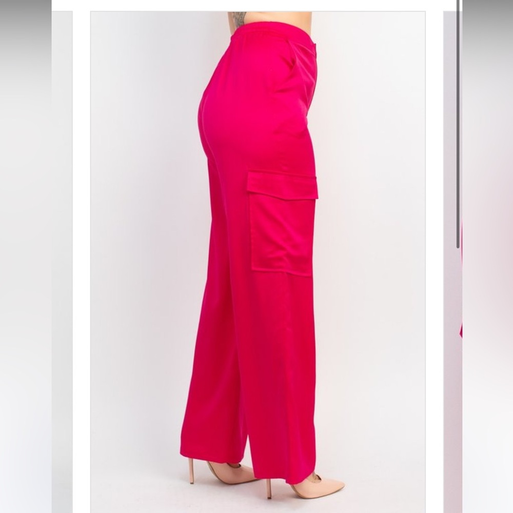 Pair of fashion-forward satin cargo pants